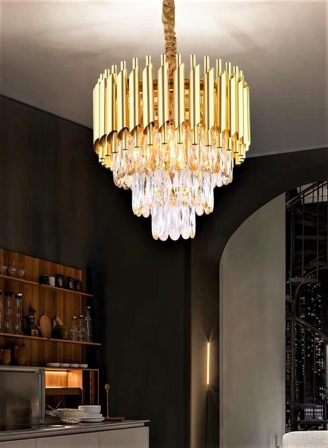 Penzy Modern K9 Crystal Chandeliers Gold 3-Tier Round Crystal Chandelier for Living Room Led Plate Included (Warm White, Moon Light,Natural) Golden Chandelier 400mm LED Compatible - Image 1
